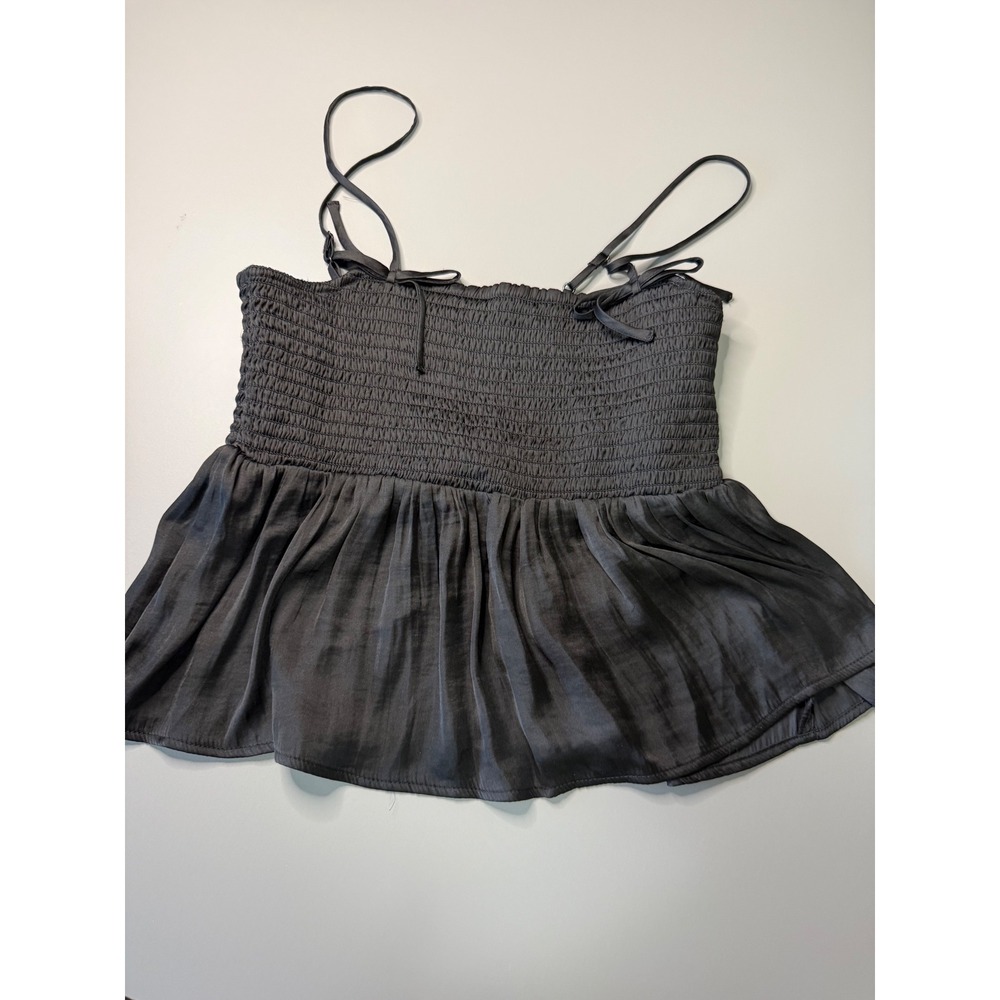 American Eagle Womens Black Smocked Peplum Cami Top Adjustable Straps Small